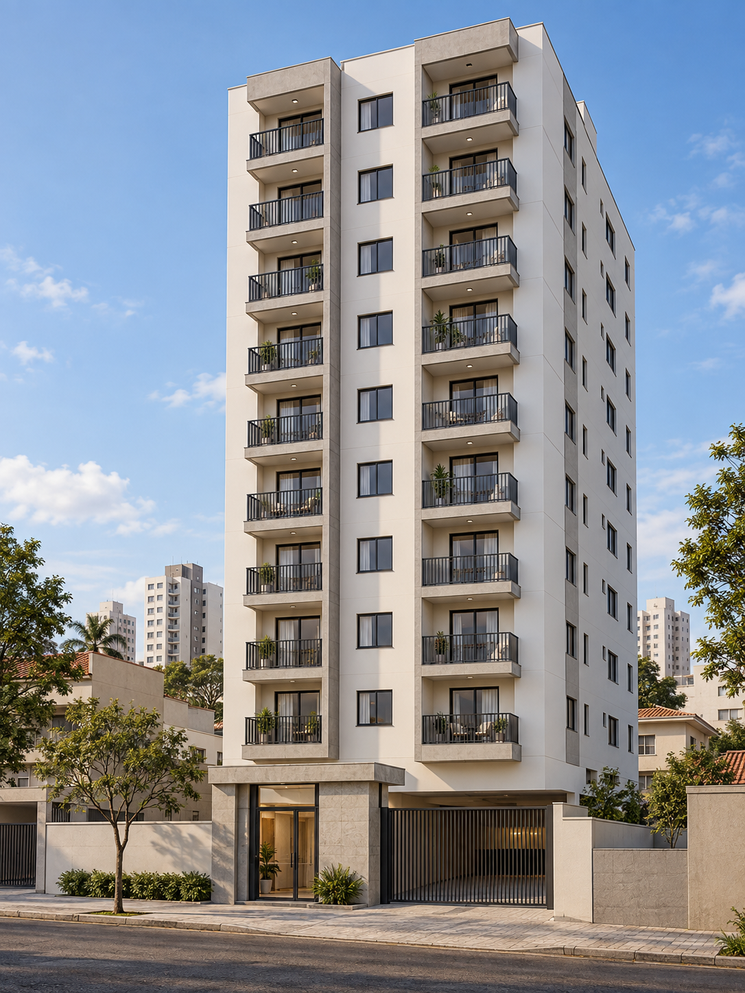 Renderização ilustrativa da fachada do Residencial Aurora